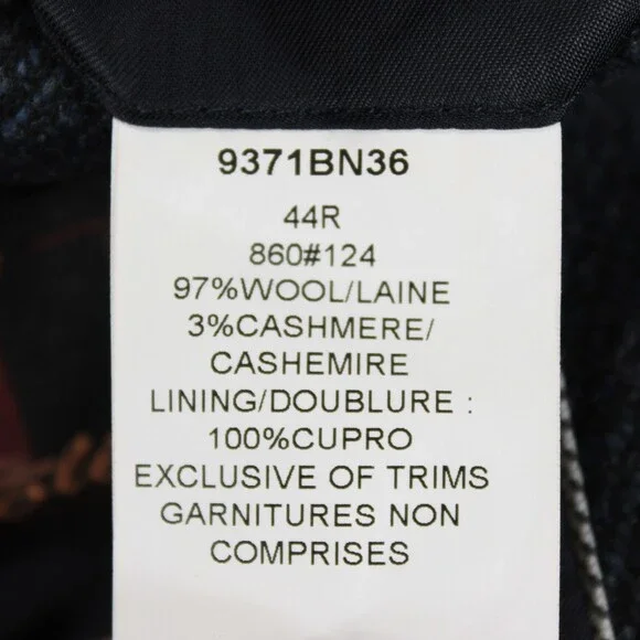 Cardinal of Canada NWT Top Coat Size 44R US Blue & Black Herringbone Wool/Cash